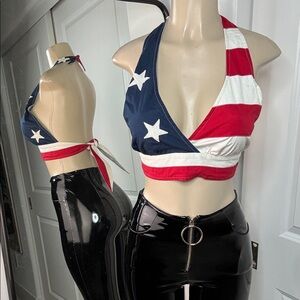 American Flag Patriotic Halter Crop Top Tommy Jeans large